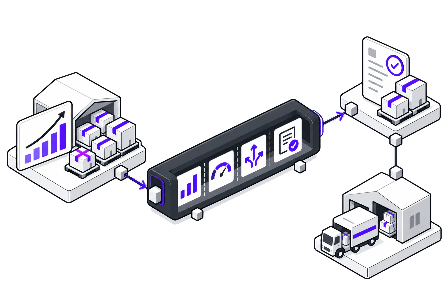 Demand trends and supplier stock feed an agent that plans replenishment and coordinates deliveries.