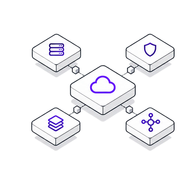 Data and workloads connect through cloud engineering to resilient infrastructure.